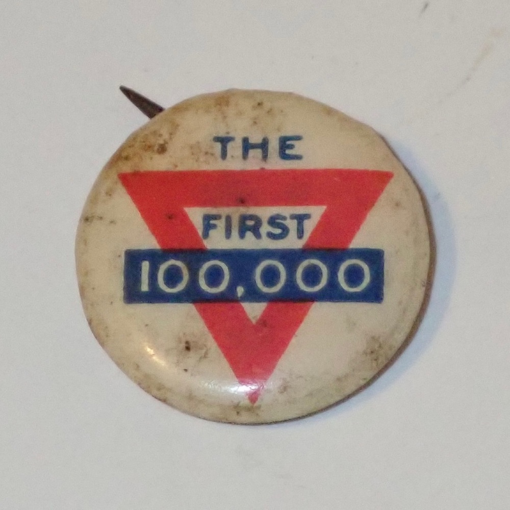 1897 YMCA The First 100,000 Button Pin Pinback Vtg Antique Whitehead & Hoag Co.